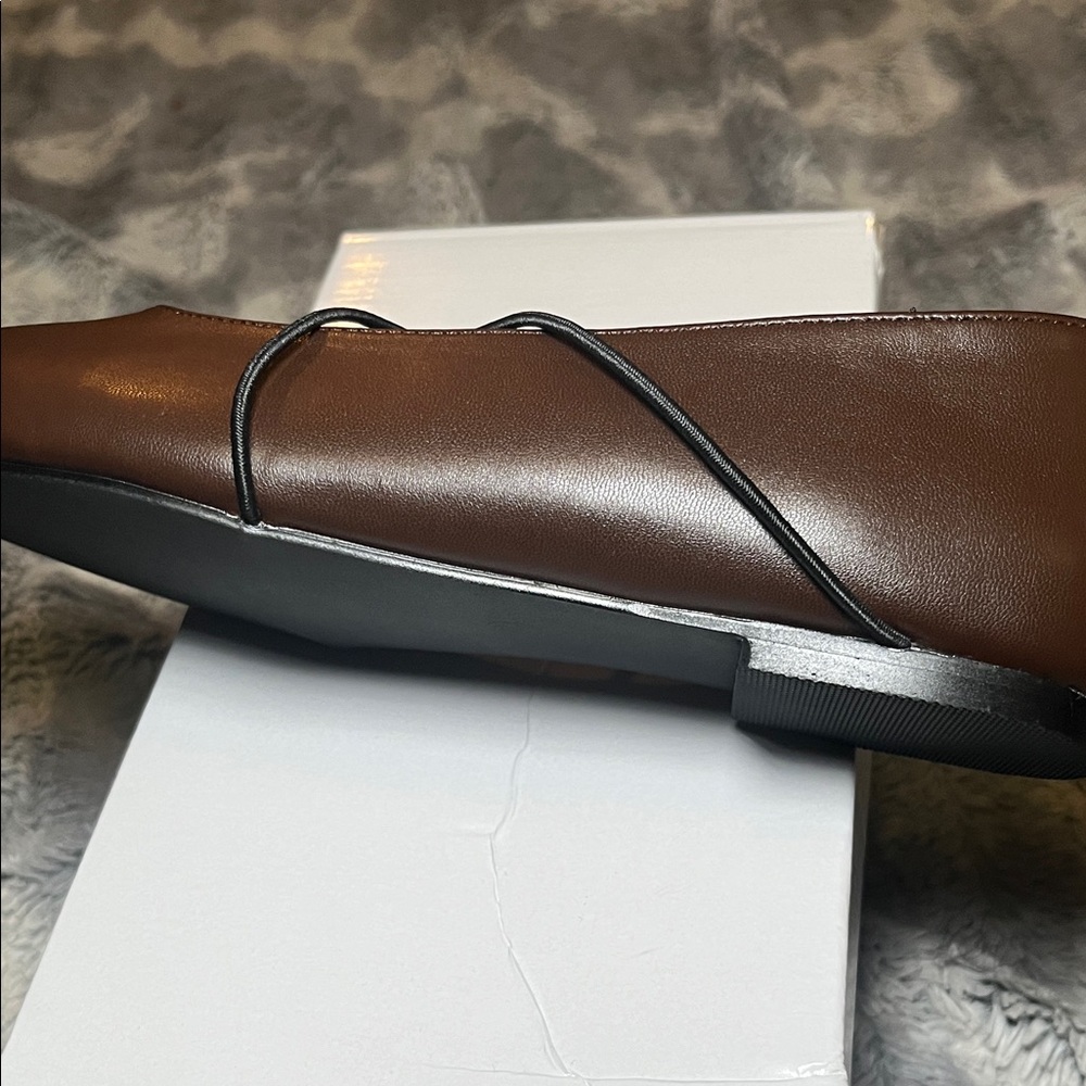 Brown Square-Toe Crisscross Strap Flats - Picture 14 of 17